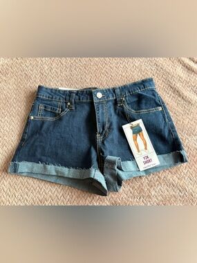 Vanilla Star Dark Blue Denim Rolled Hem Shorts
